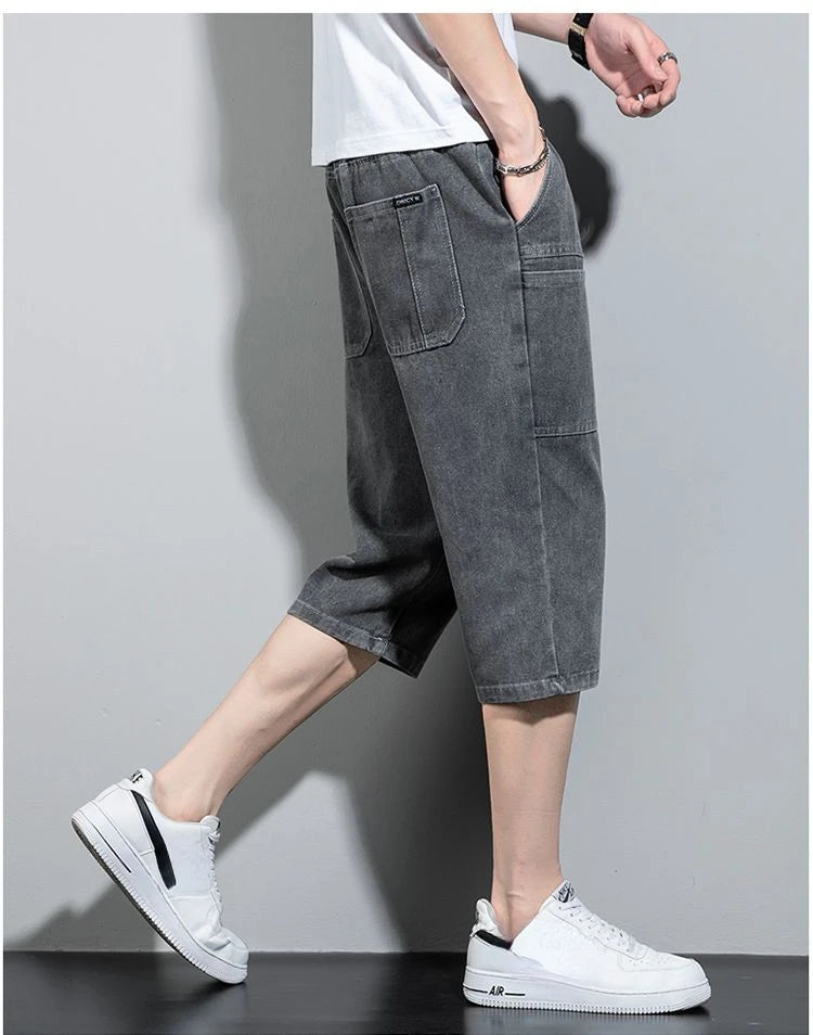 new Mens Summer Denim Short Men Jeans Fashion Streetwear Hip Hop Long 3/4 Capri Cargo Shorts bermuda masculina ropa hombre