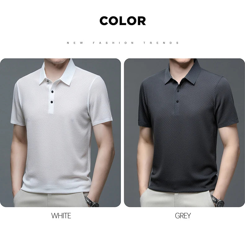 Summer Short Sleeve Polo Shirts Men Turn-Down Collar Anti-Wrinkle Solid Polos Tops Breathable Male Business Casual Tees Tshirts