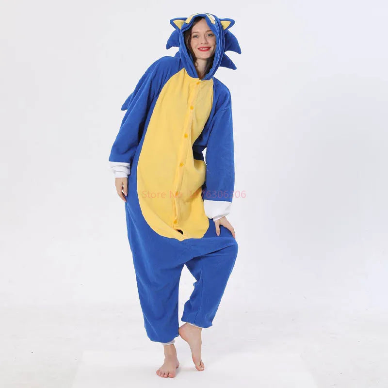 Sonic Anime Cartoon Plush Pajama Onesie Winter Flannel Adult Kids Sleepwear Warm Cosplay Bathrobe  Pijama Onesies