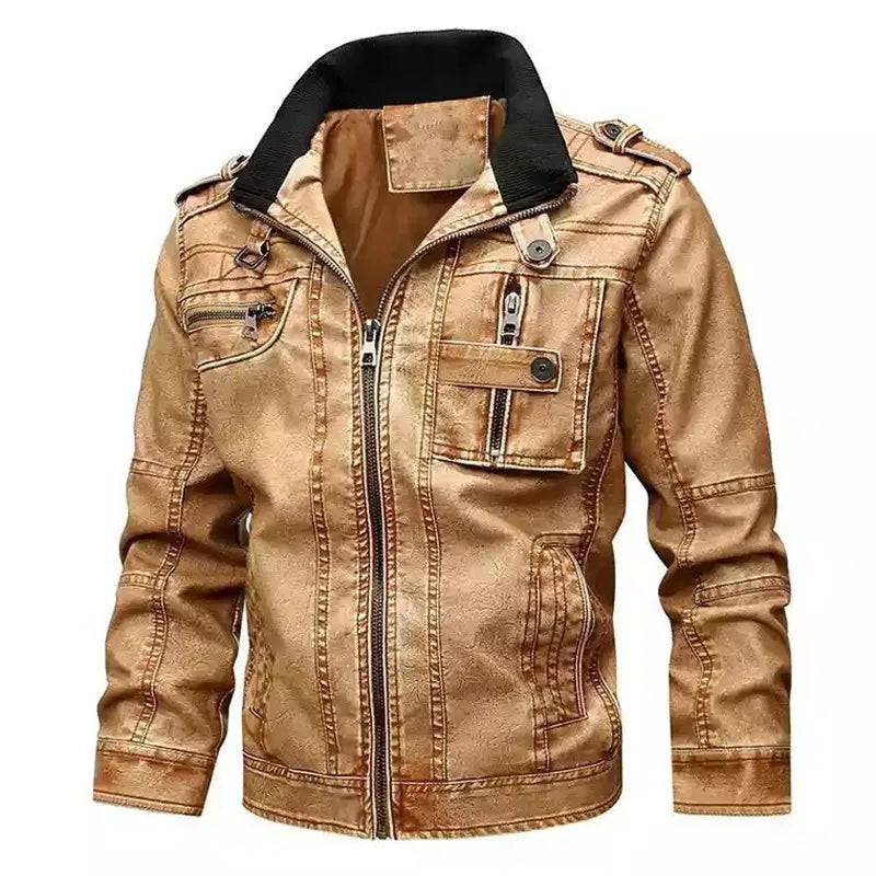 Men's Leather Clothing for Autumn and Winter. Fashionable Young Men's Stand-collar Distressed Personalized Street Leather Coat.