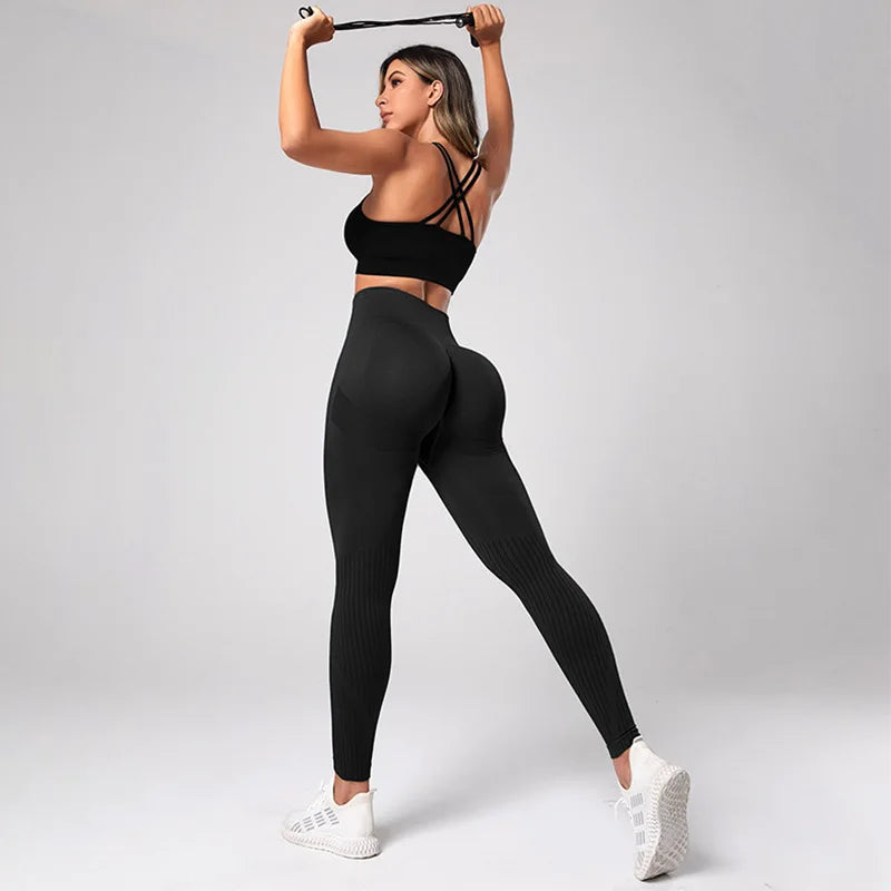 Fashion Women Seamless Yoga Leggings Push Up Sports Leggings Gym Fitness Sport Tight Legging Workout Clothes Knitted Pants