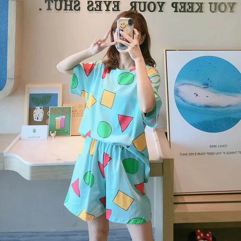 Pijama Sin Chan Man Pajama Sinchan Cotton Summer Short Sets Japanese Pajamas for Couples Man and Woman Sleepwear 2025
