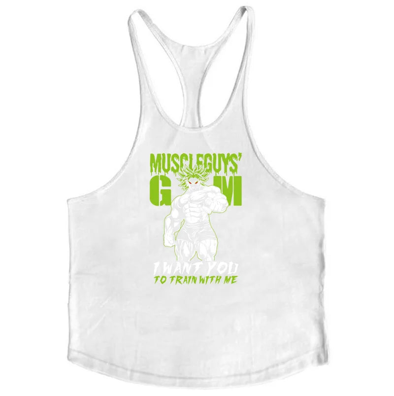 Sports strap vest fitness men's pure cotton sleeveless I-shaped suspender loose muscle men's fitness training clothes