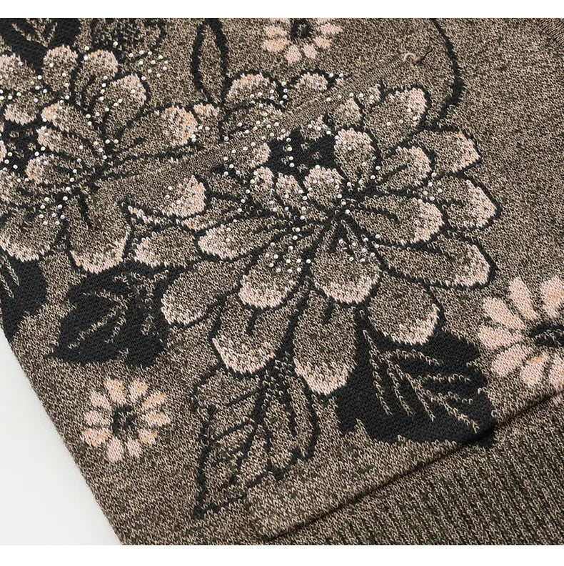 Korean Women's Clothes New Knit Woolen Printed Cardigan Coat Middle Aged Mother Knitwear Tops Vintage Grandma Sweater Jacket