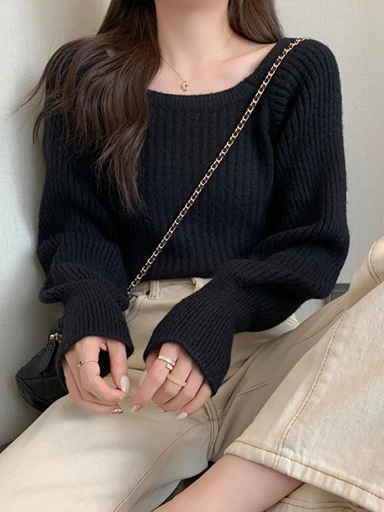 Autumn Winter Loose Women Sweaters Casual Soft Long Puff Sleeve Pullovers Jumpers Knitwear Basic Sweater For Women Tops