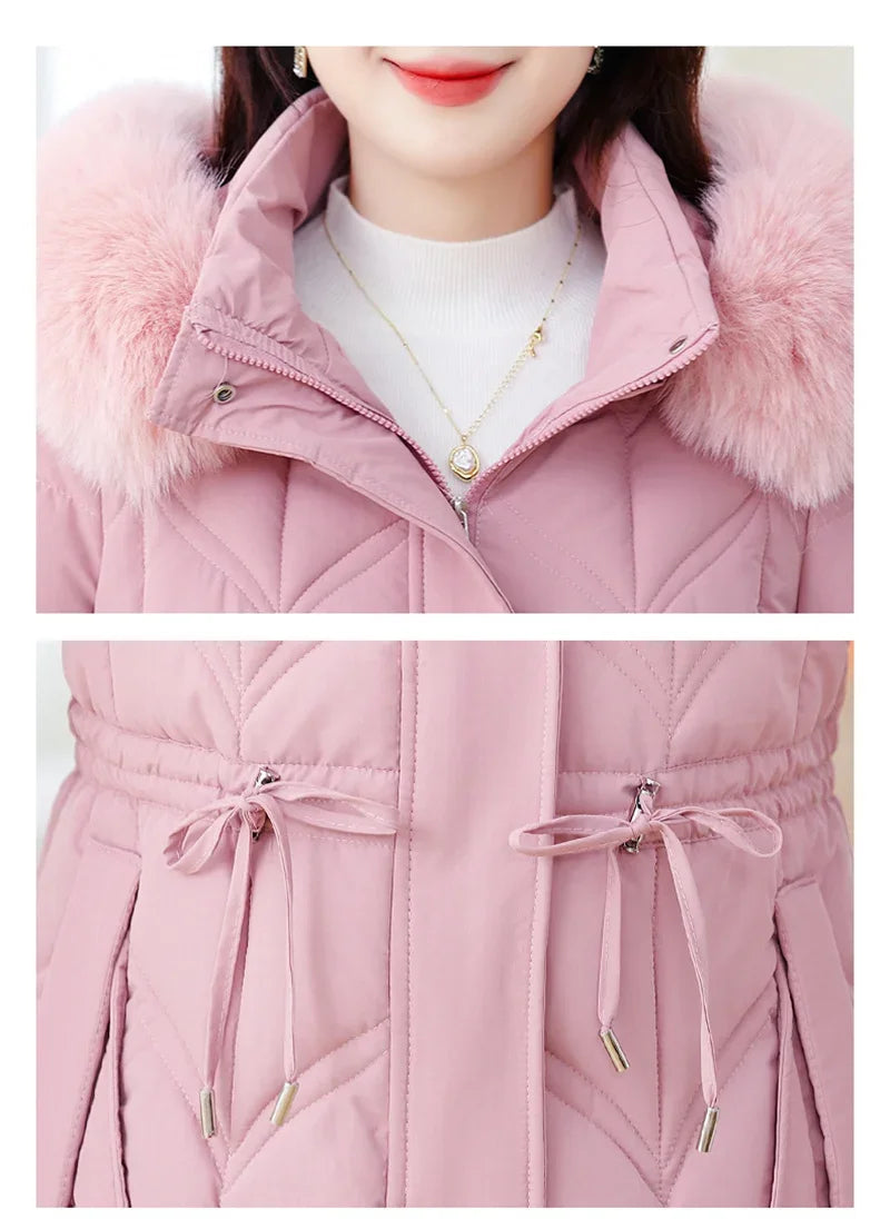 Women Down Cotton Jacket 2025 Mid Long Warm Ladies Outerwear Slim High-End Loose Women Winter Parka Coat Female Cotton Clothes