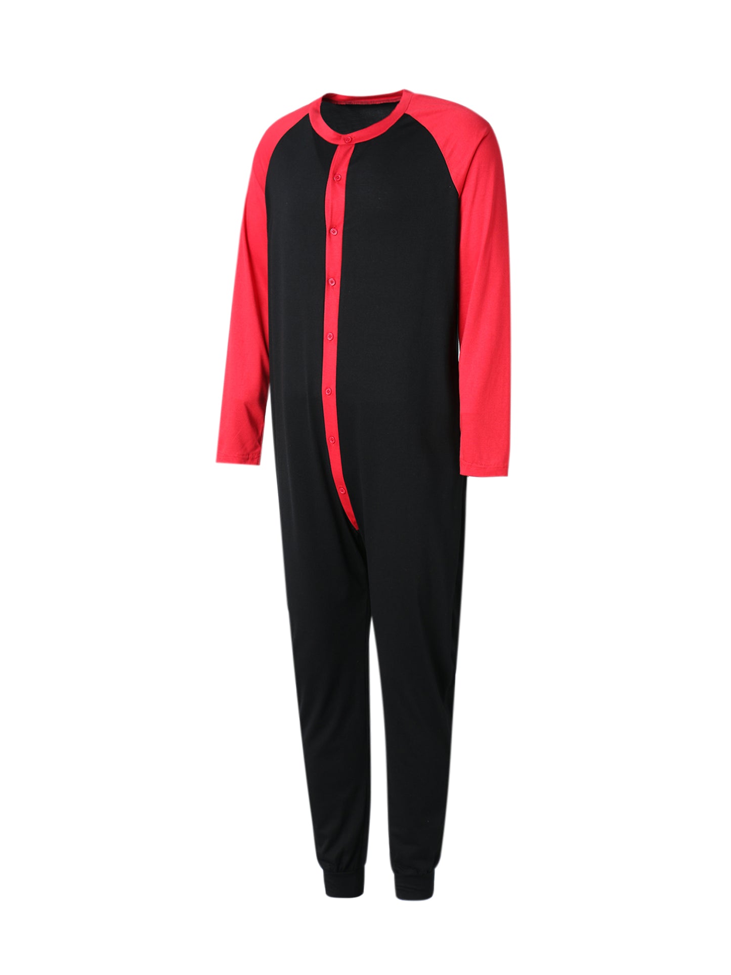 Men s Button Down  s Pajama Long Sleeve Round Neck Color Block Jumpsuit Nightwear For Adults