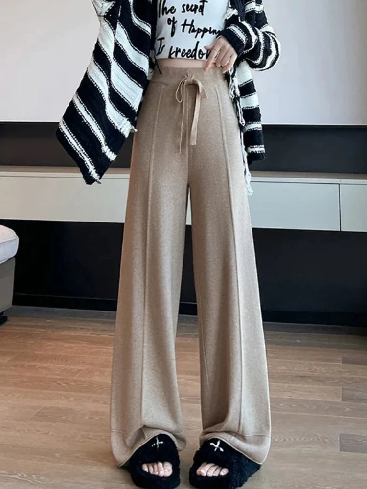 Women's Pants Autumn Winter New Versatile Thickening Keep Warm Knitted Pant Fashionable Casual Loose High Waisted Wide Leg Pants