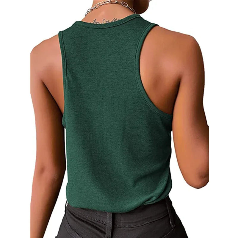 Women's Vest Sexy Inner Wear Ribbed Tank Top New Casual Snap Base Solid Color Sleeveless T-shirts  Basic Top Woman Clothing