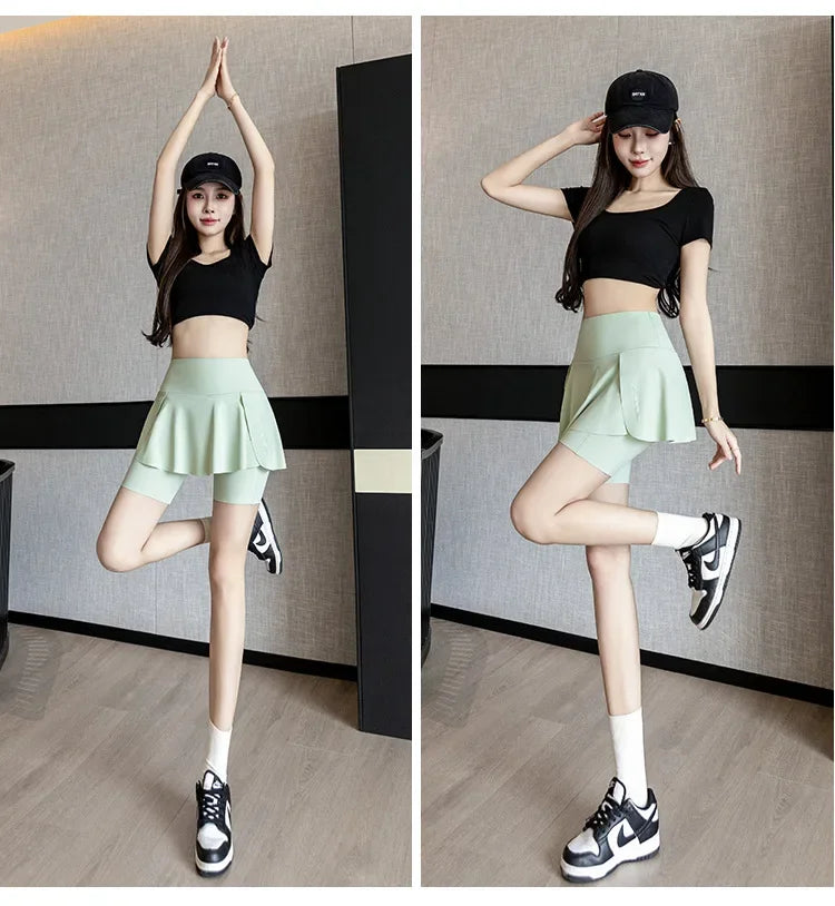 Fake Two Items Shorts Women Big Size Shorts with Pocket Gym Trainning Running Yoga Shorts Stretchy Cycling Three Point Pants