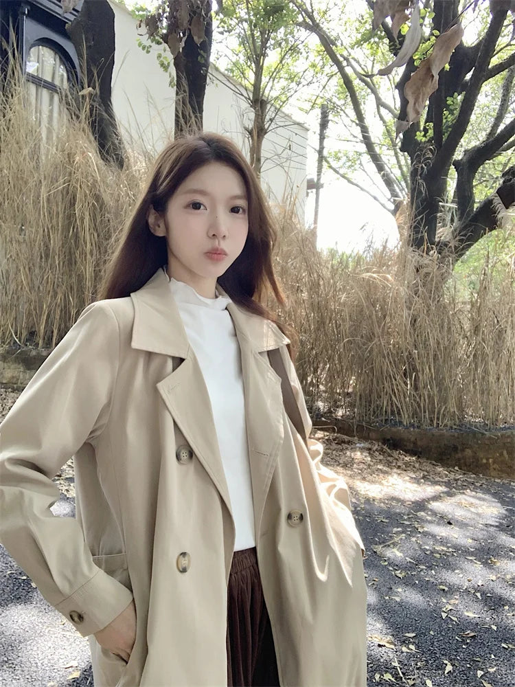 2025 Women's Coat Plus Size Mid-Length Jacket British Style Fashionable Temperament Spring Autumn Arrival Windbreaker Outerwear