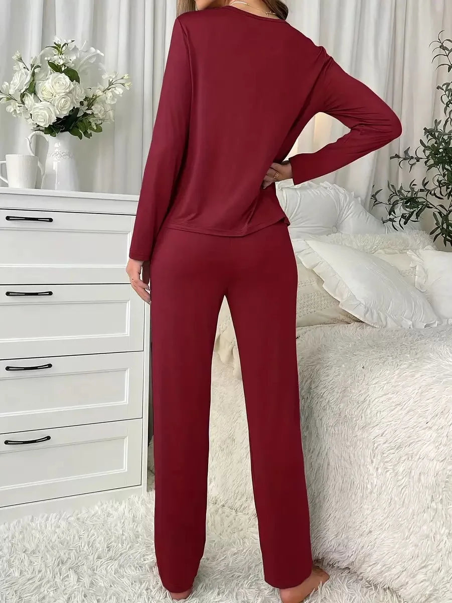 Women's Pyjama Set Fashionable Alphabet Print Round Neck Top and Long Trousers Set Simple and Casual Homewear