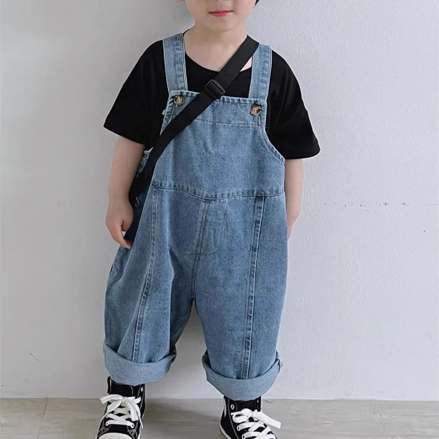 2025 Autumn New Children Loose Overalls Baby boys girls casual Jean Jumpsuit Solid Outwear Cloth 1-7Y Kids high qualit bib pants