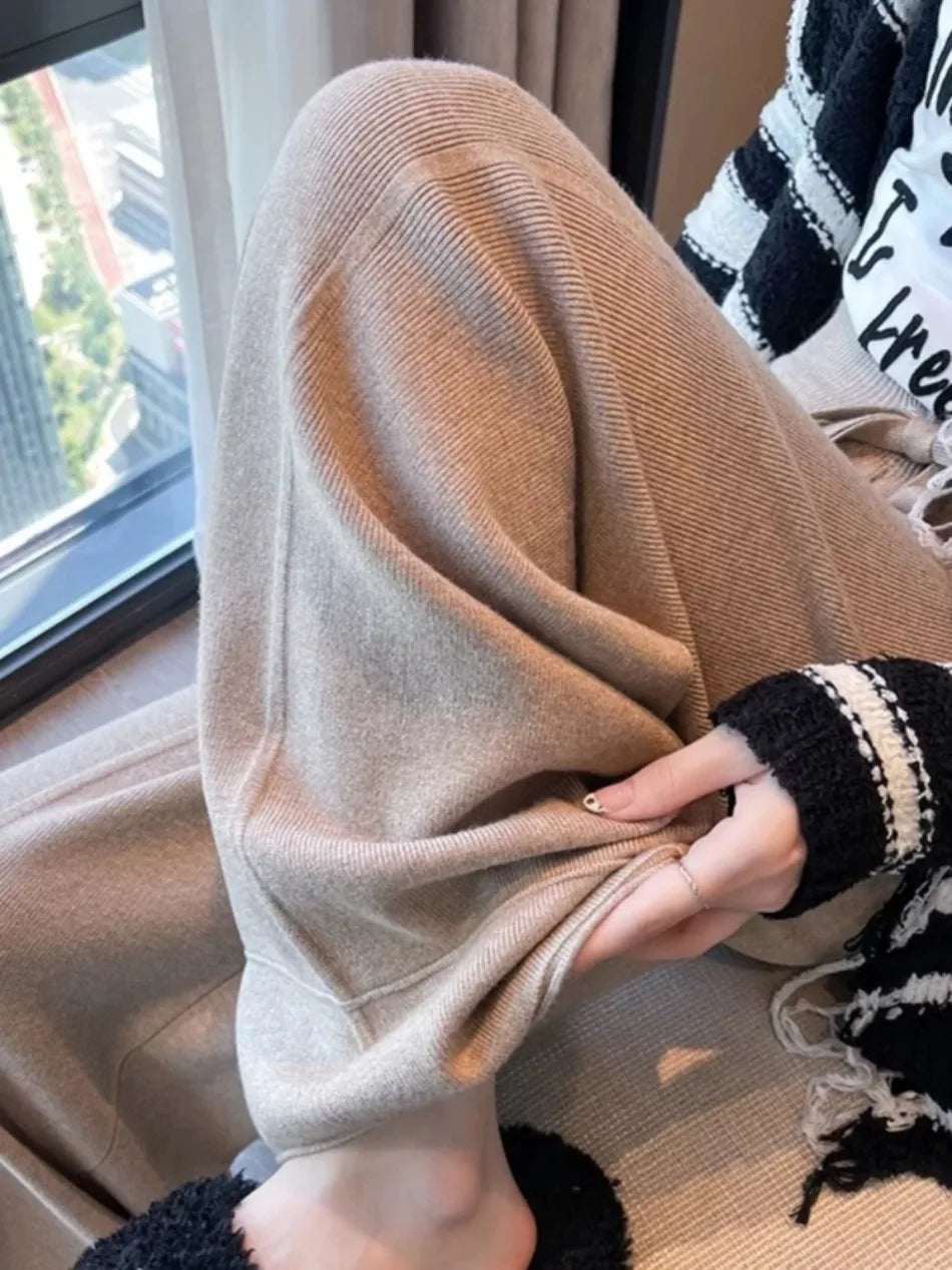 Women's Pants Autumn Winter New Versatile Thickening Keep Warm Knitted Pant Fashionable Casual Loose High Waisted Wide Leg Pants