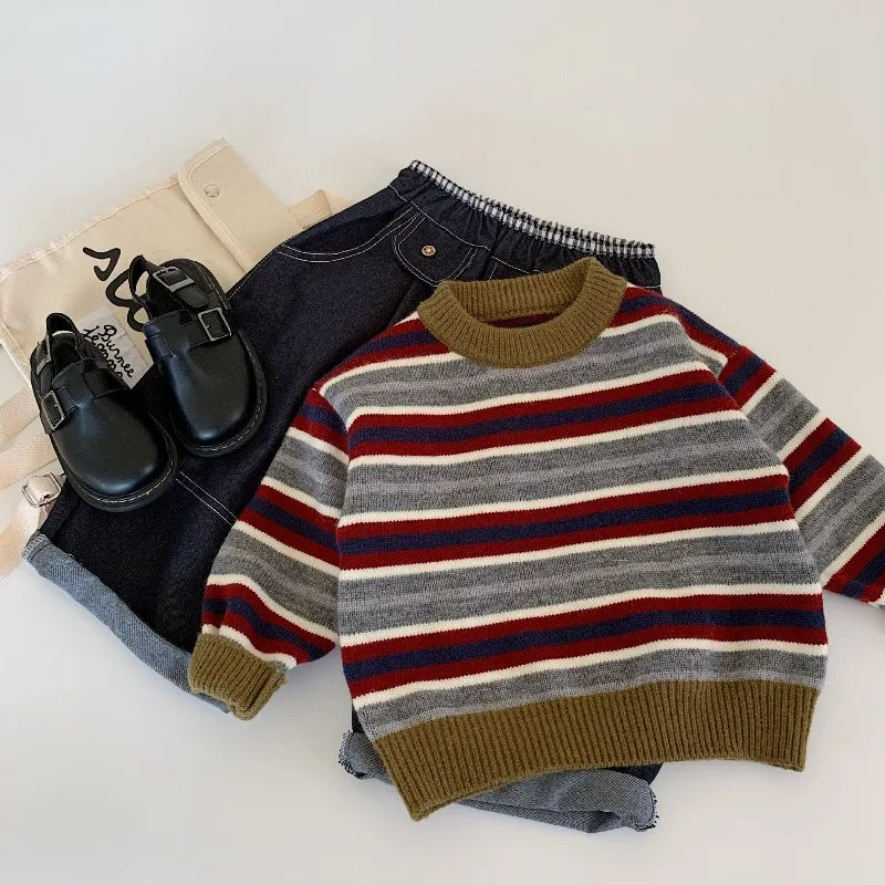 Kids Knitted Sweater 2025 Autumn Winter Wool Sweaters for Boys Striped Girls Pullovers Warm Children Cardigans Toddler Clothing