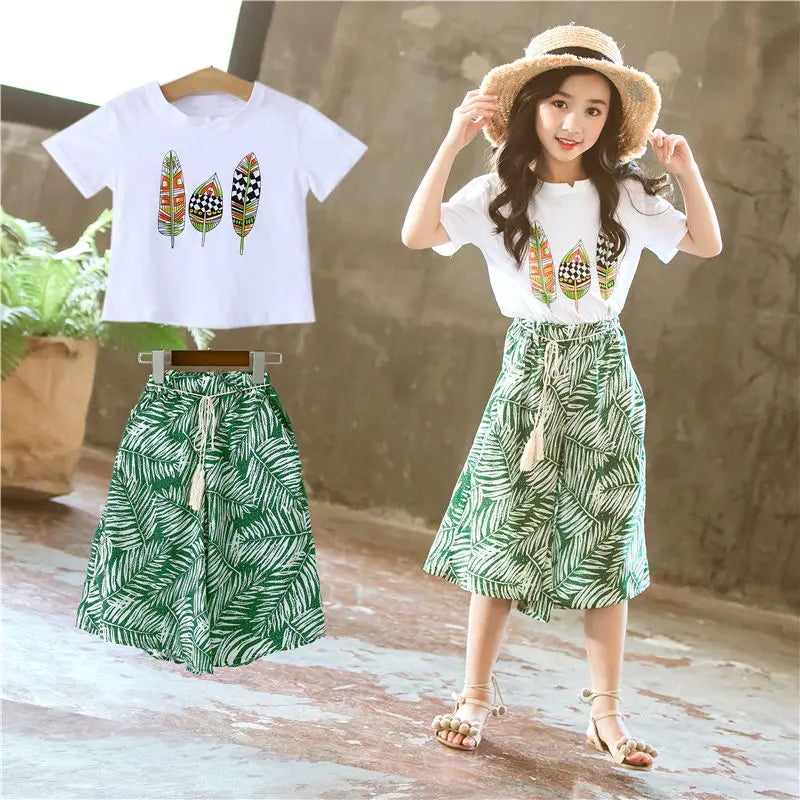 Summer 2025 Baby Girls Clothes Sets Outfits Kids Clothes Short Sleeve+Pants Children Clothing Set 6 10 11 12Y Kids Clothes Girls