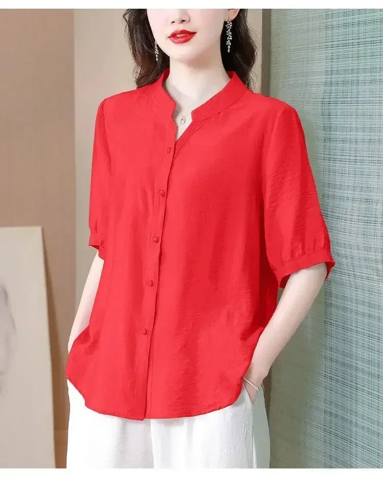 Summer 2025 Pure Cotton Shirt New Retro Top Loose New Breathable Top