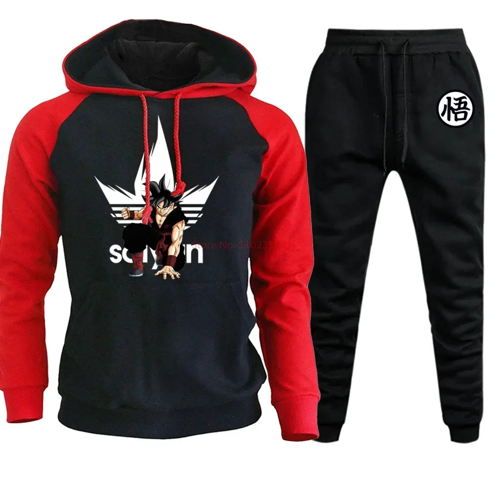 Anime Dragon Ball Hoodie+Pants Set Cartoon Goku Print Hooded Sweatshirt Long Sleeved Casual Sportswear Set Man Clothing Gift