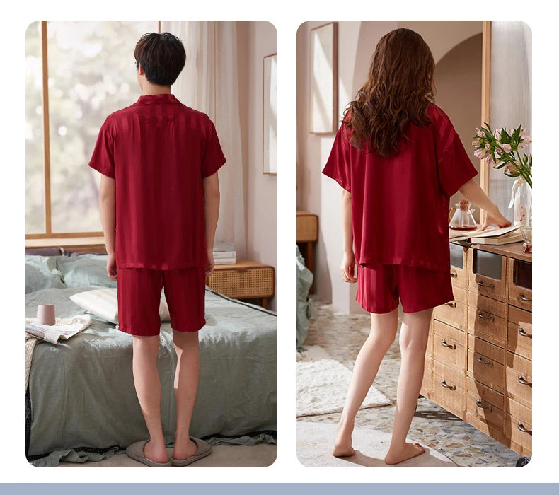 Pajamas Sets for Women Men Sexy Sleepwear Silk Women Pijama Sets Long Sleeve Cardigan Set Female Ice Silk Pyjamas Home Clothing