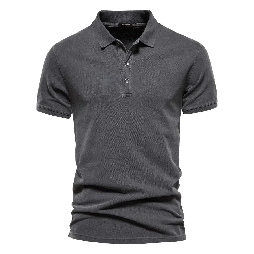 2025 Men's Summer Short Sleeve Lapel Polo Shirts 100% Cotton Solid Slim T-shirts Fashion Casual Business Golf Sport Tops for Men