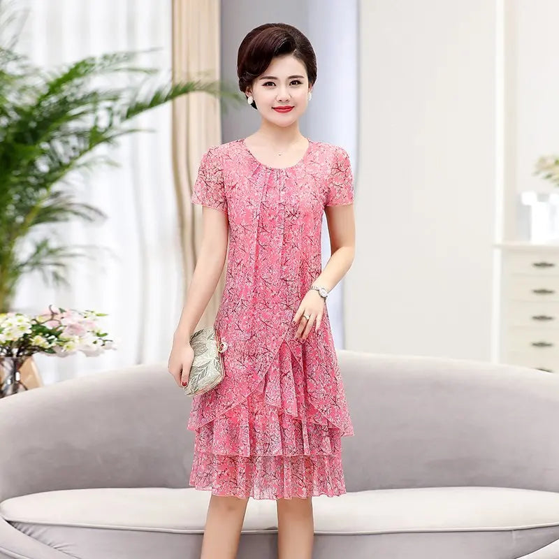 Summer  Dress NEW Casual Short Sleeve O-Neck Floral Print Dresses Elegant Party Dress  5XL Women Clothing