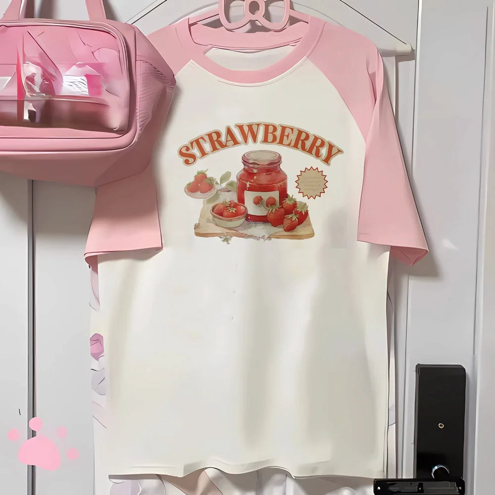 Strawberry t-shirts women printed design active wear casual wear tshirt female 2000s comic clothes