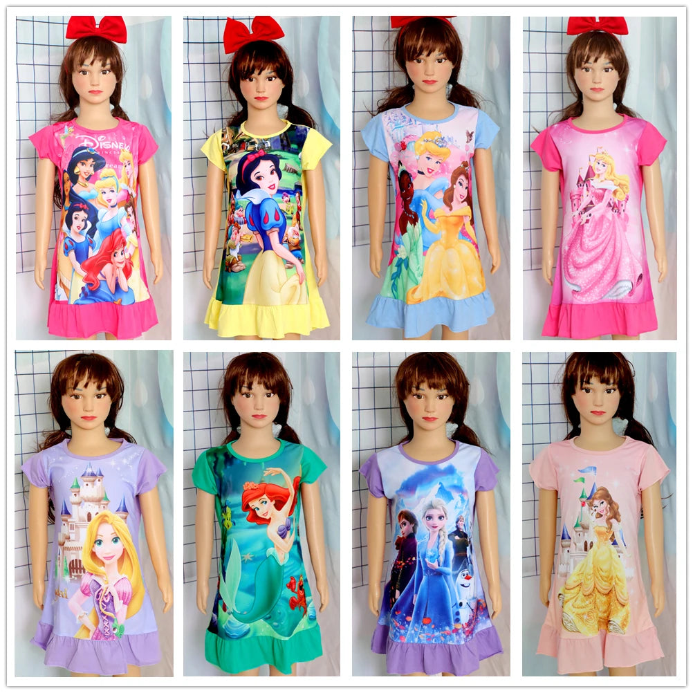 New kids Nightdress Elsa Cartoon Dress Minnie Printing Sleepwear Girls Nightgowns Children Party Dresses Pajamas Girls Dress