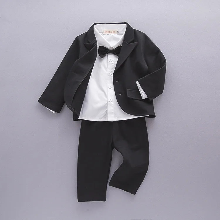 Baby Boys Clothes Suits Infant Gentleman Outfit 3pcs Sets Collared Dress Bow Tie Shirt+Coat+Pants For Toddlers Formal Party Clot