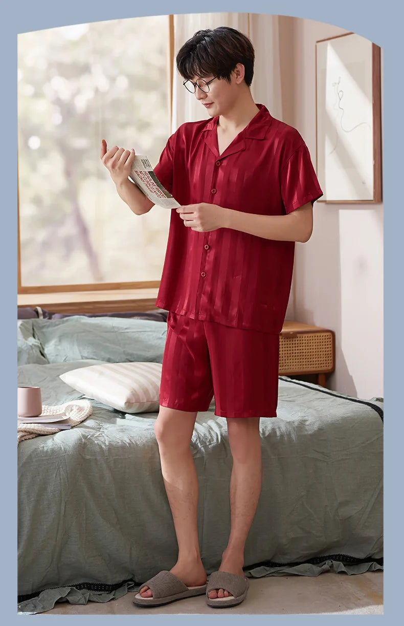 Pajamas Sets for Women Men Sexy Sleepwear Silk Women Pijama Sets Long Sleeve Cardigan Set Female Ice Silk Pyjamas Home Clothing