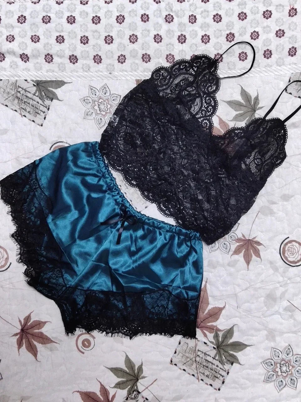Pajama Sets Women Lace Silk Sleepwear Sexy Lingerie Crop Tops and Shorts Babydoll Nightwear Loungewear Pijamas