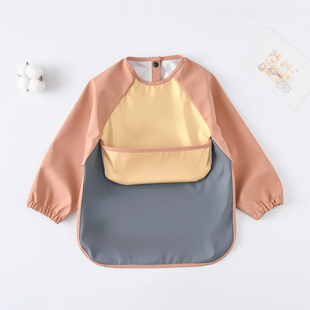 Kids Baby Long Sleeved PU Bibs Children Toddler Art Crafts Waterproof Mealtime Protection Washable Easy Clean Smock Boys Girls