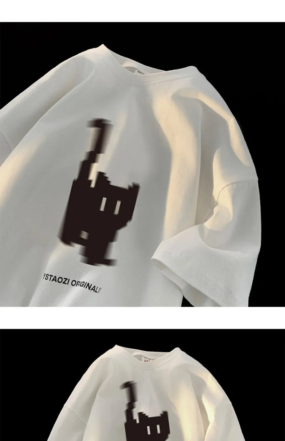 Short Sleeved T-shirt for Men and Women American Retro Pixel Style Pure Cotton Bottomed Shirt Loose Half Sleeves Summe
