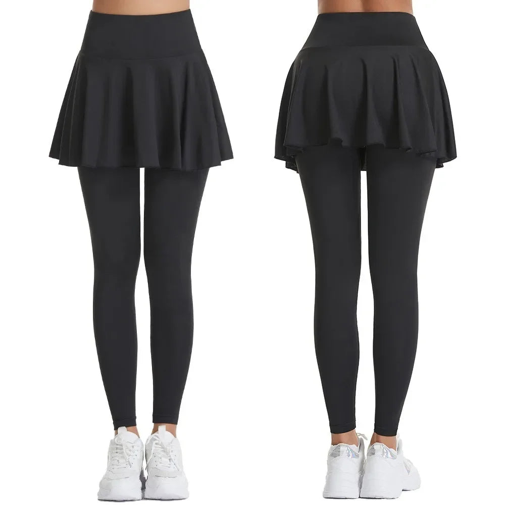 Pants Skirt Combined in One Sweatpants Women's Pocket High Waist Belly Stretch Tight Nine-point Leggings Yoga Pants