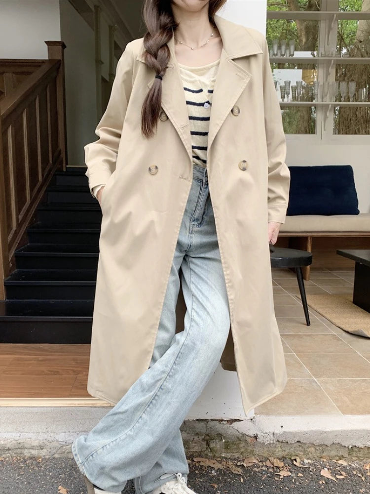 2025 Women's Coat Plus Size Mid-Length Jacket British Style Fashionable Temperament Spring Autumn Arrival Windbreaker Outerwear