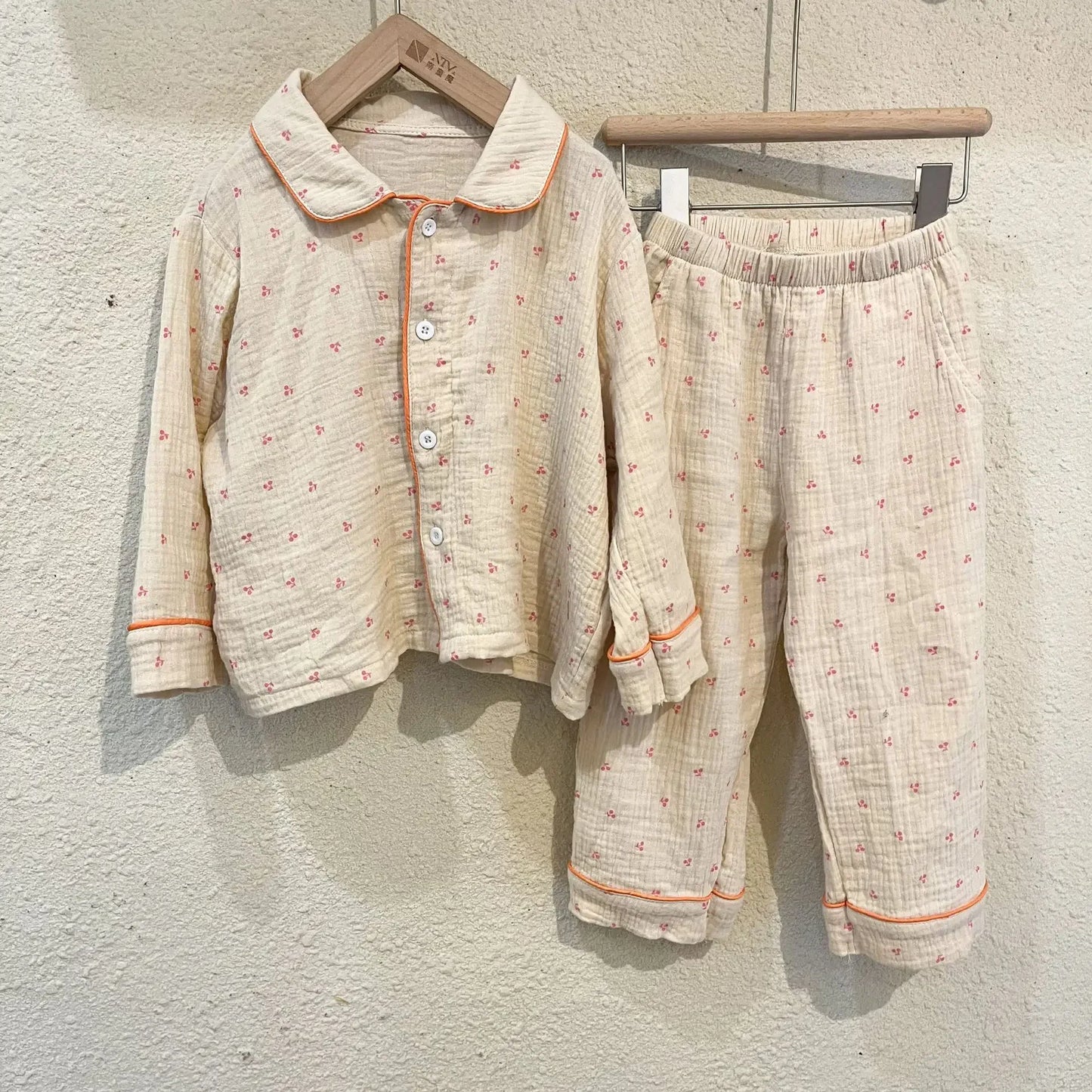 Pajama Sets New Spring Autumn Season Pure Cotton Gauze Baby Long Sleeved Girl Boys Childrens Clothing Sleepwear
