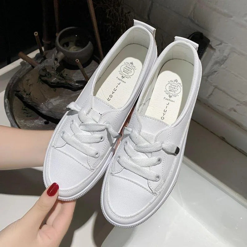 Women's Shoes 2024 New PU Leather Comfortable Casual Sports Shoes Fashionable Versatile Flat White Shoes