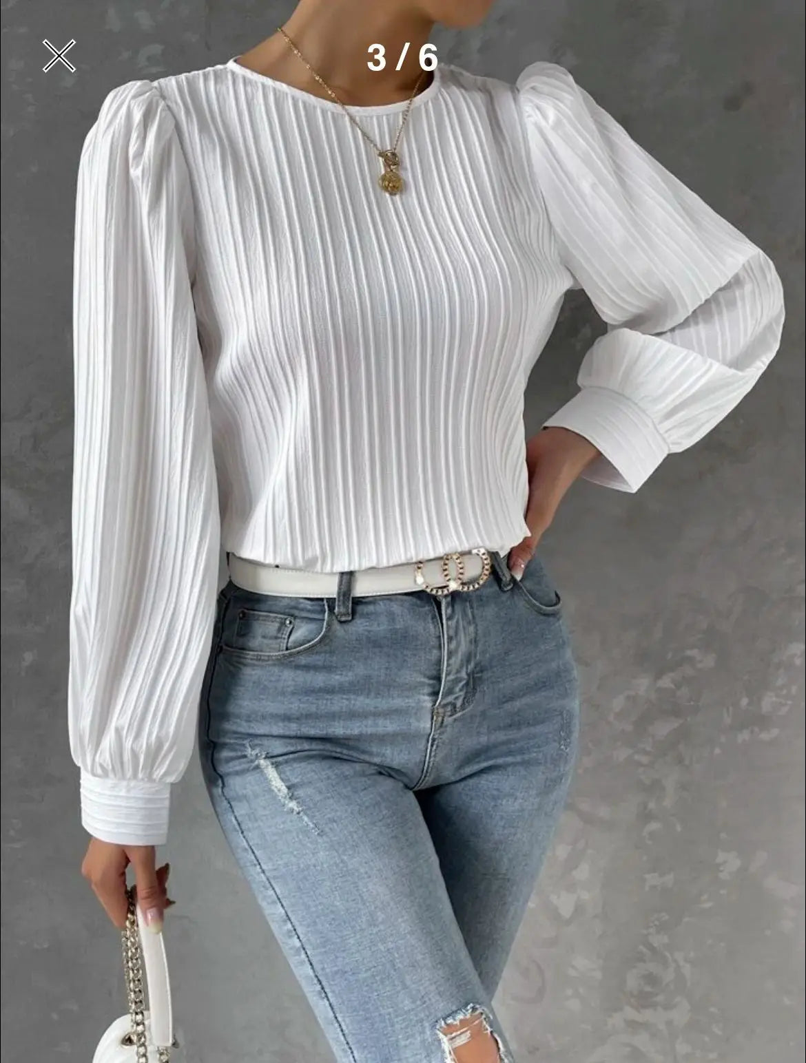 Women's Fall New Casual Shirts Female Solid Round Neck Long Sleeve White Blouses Clothes