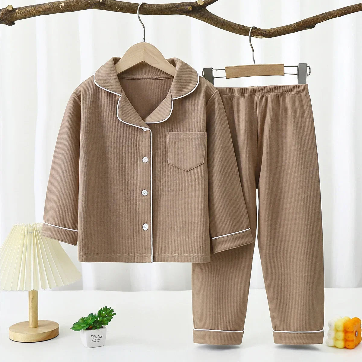 2024 Autumn Winter Children Pajama Sets Solid Color Sleepwear for Kids 1-16years Teen Pijamas Boys Girls Loungewear Baby Clothes