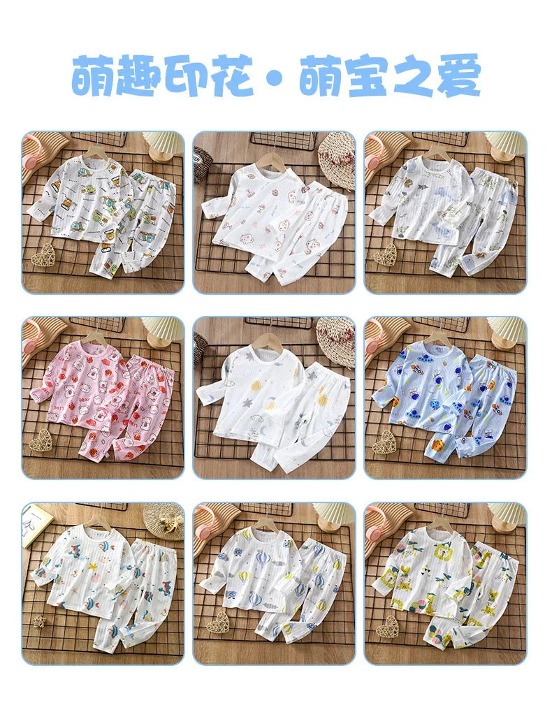 2025 New Summer Children Pajama Set Lightweight Long Sleeved Homewear for Boys Girls Soft Thin Fabric Comfortable Sleepwear