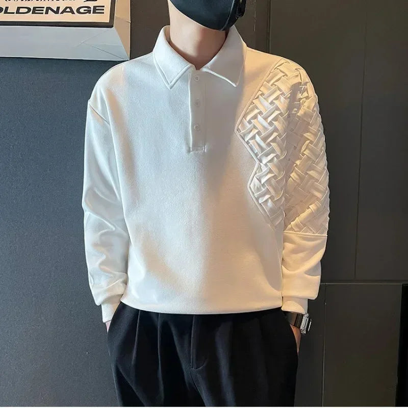 Polo T Shirt for Men 100℅ Cotton Pullovers Unicolor Man Sweatshirt Black Plain Sale Quotes Full Sleeve Designer Korean Autumn Xl