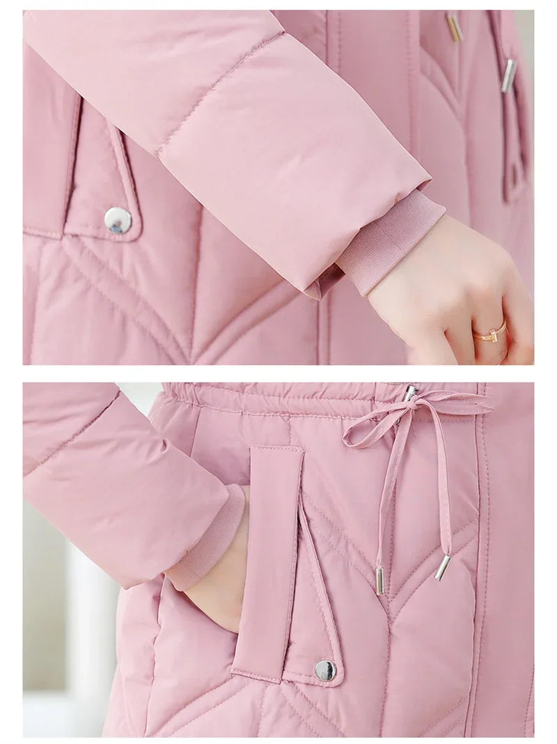 Women Down Cotton Jacket 2025 Mid Long Warm Ladies Outerwear Slim High-End Loose Women Winter Parka Coat Female Cotton Clothes