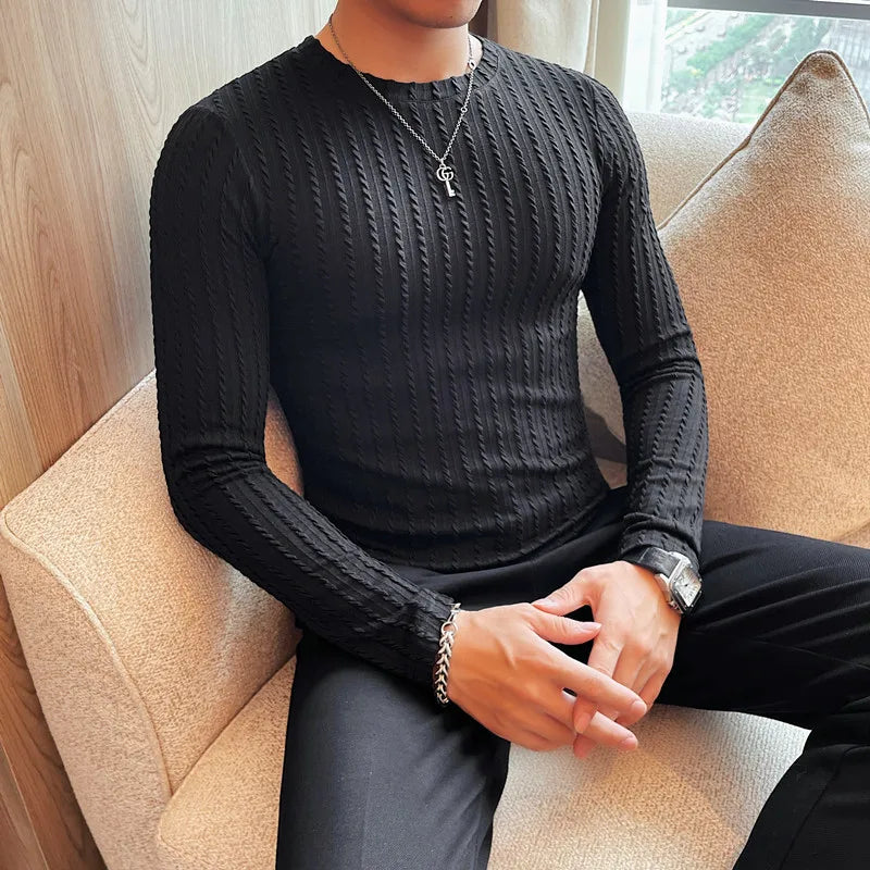 Men's T-Shirt Autumn Winter New Long Sleeve T Shirts For Men Clothing 2025 Round Collar Slim Fit Casual Tee Shirt Homme 4XL-M