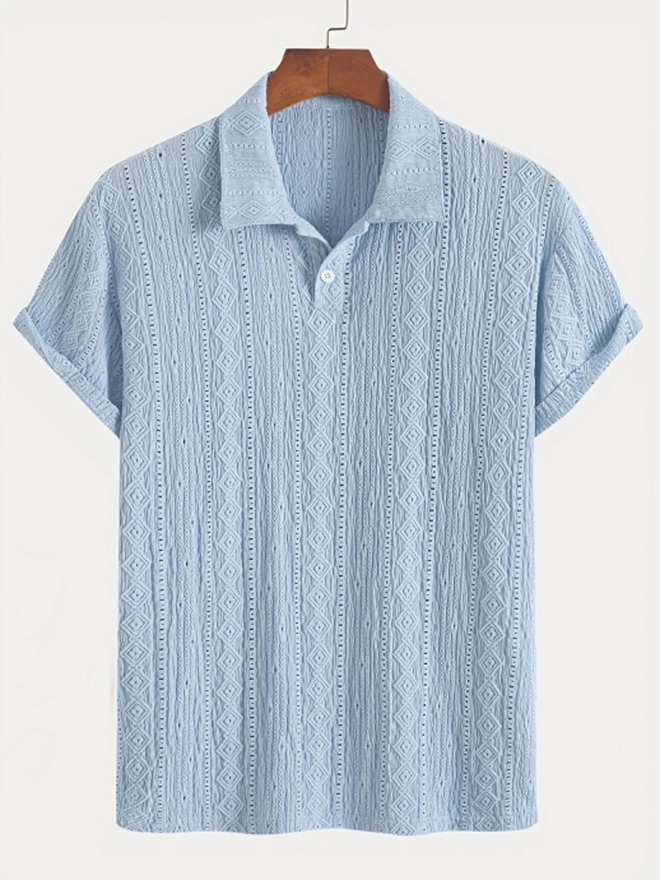 New Polo Shirts For Men Streetwear Solid Color Jacquard Textured Half Buttoned Short Sleeves T-shirt Men's Basic Tops