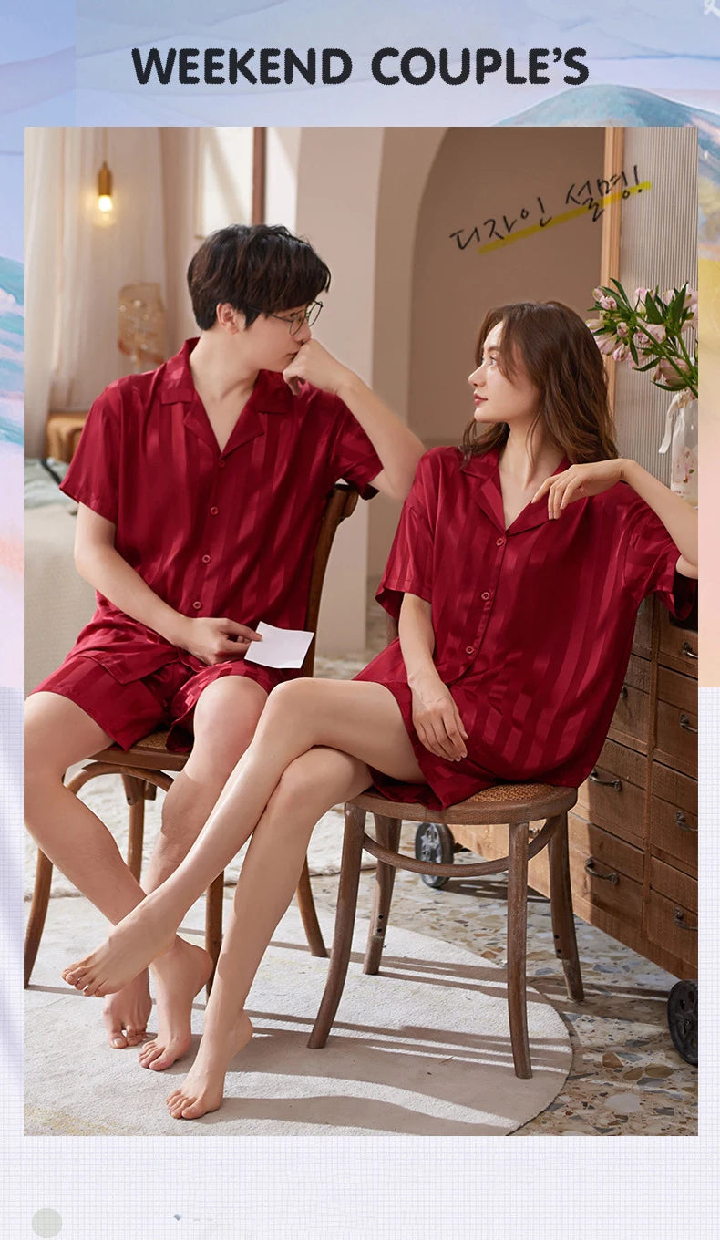 Pajamas Sets for Women Men Sexy Sleepwear Silk Women Pijama Sets Long Sleeve Cardigan Set Female Ice Silk Pyjamas Home Clothing