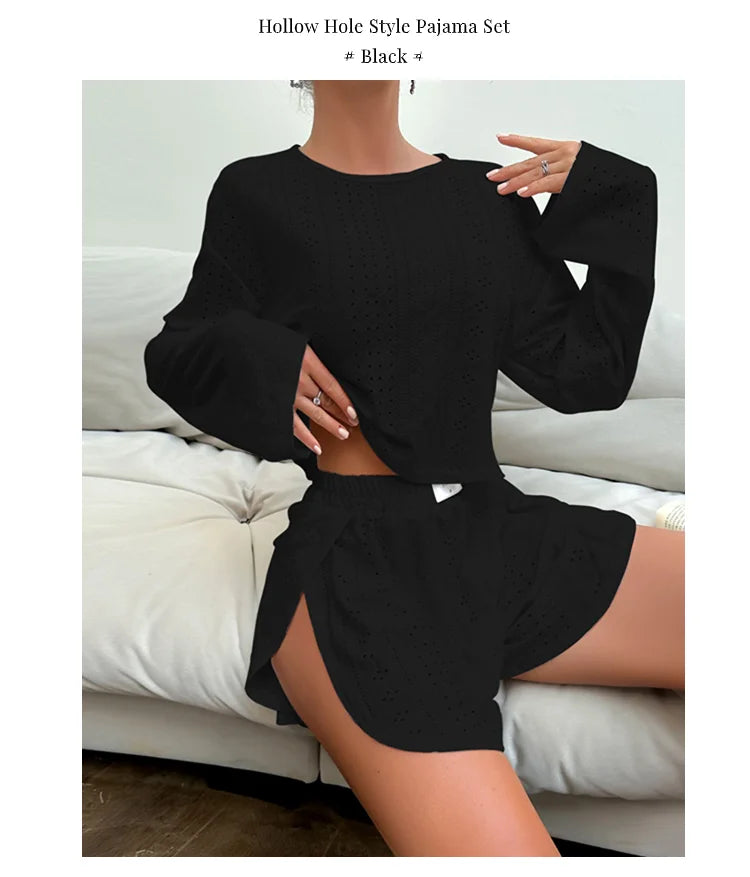 Women's Pajamas Set Sleepwear Loungewear Autumn Soft Comfortable Long Sleeve Tops With Shorts Pyjama Femme Home Clothes 2 Piece