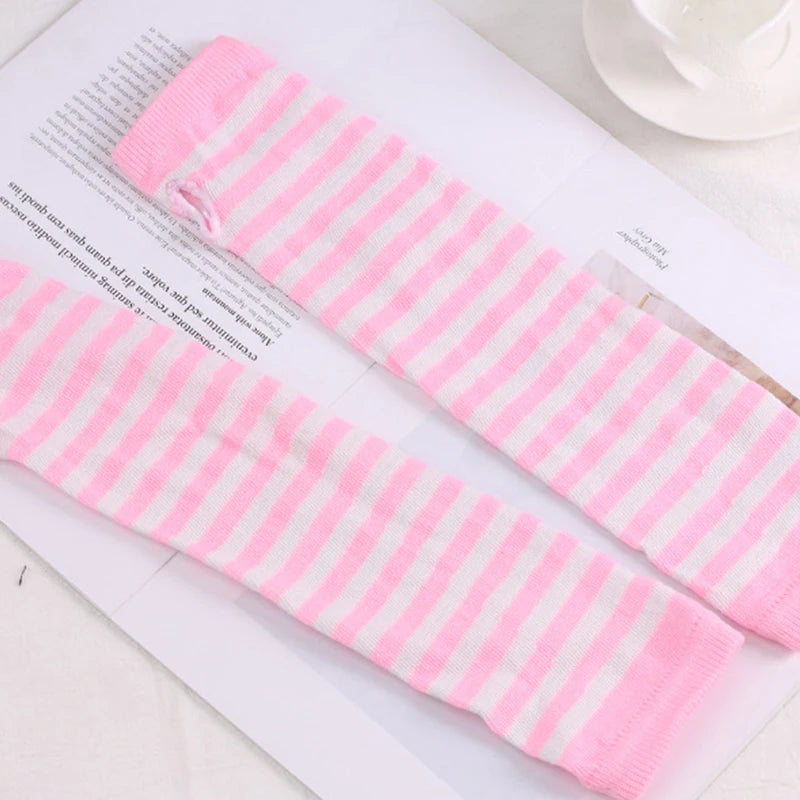 New Long Fingerless Gloves Women Half Finger Autumn Winter Arm Warmer Striped Knitted Mitten Wrist Arm Sleeve Christmas Gift
