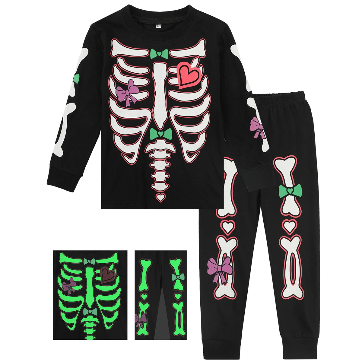 Girls Unicorn Pajama Sets Girl Pijamas Kids Skeleton Glowing in the Dark Pyjamas Sleepwear Boys Halloween Pjs