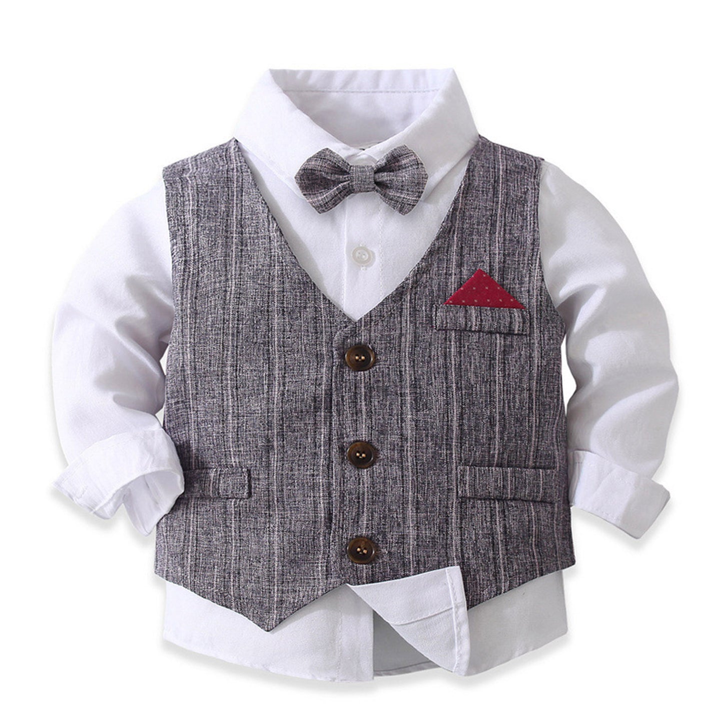 Boys Suits Gentleman Tuxedo Bow Tie Shirt Suit Vest Pants 4 Pcs Chic Toddler Baby Clothes Gentleman Outfit for Baptism Birthday
