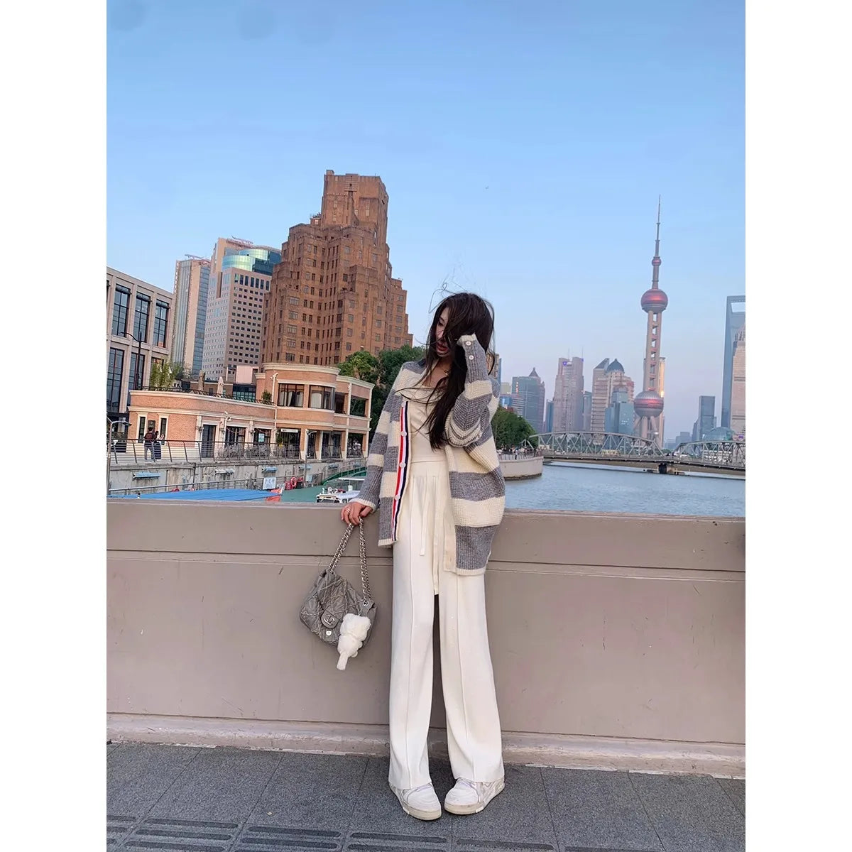 Knitted Pants Women Fashion Vintage Casual Capris Solid Loose Lace Up Wide Leg Pants Elastic Waist 2025 New Autumn Winter Pants
