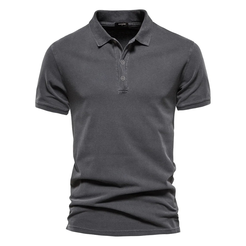 2025 Men's Summer Short Sleeve Lapel Polo Shirts 100% Cotton Solid Slim T-shirts Fashion Casual Business Golf Sport Tops for Men